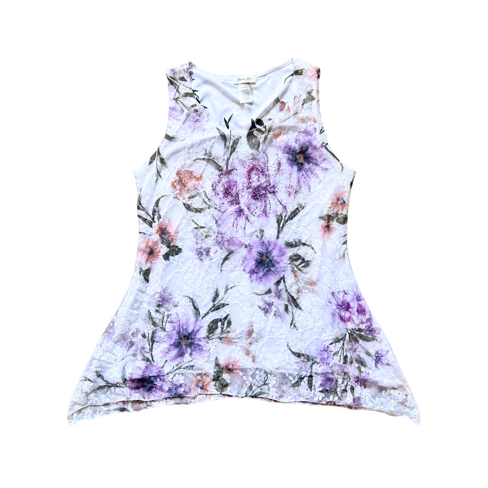 Womens Lace Tank Top Floral Layered Rhinestones Y2K Fairy Cottagecore Whimsical